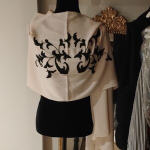 Elegant Cream Shawl with Black Embroidery